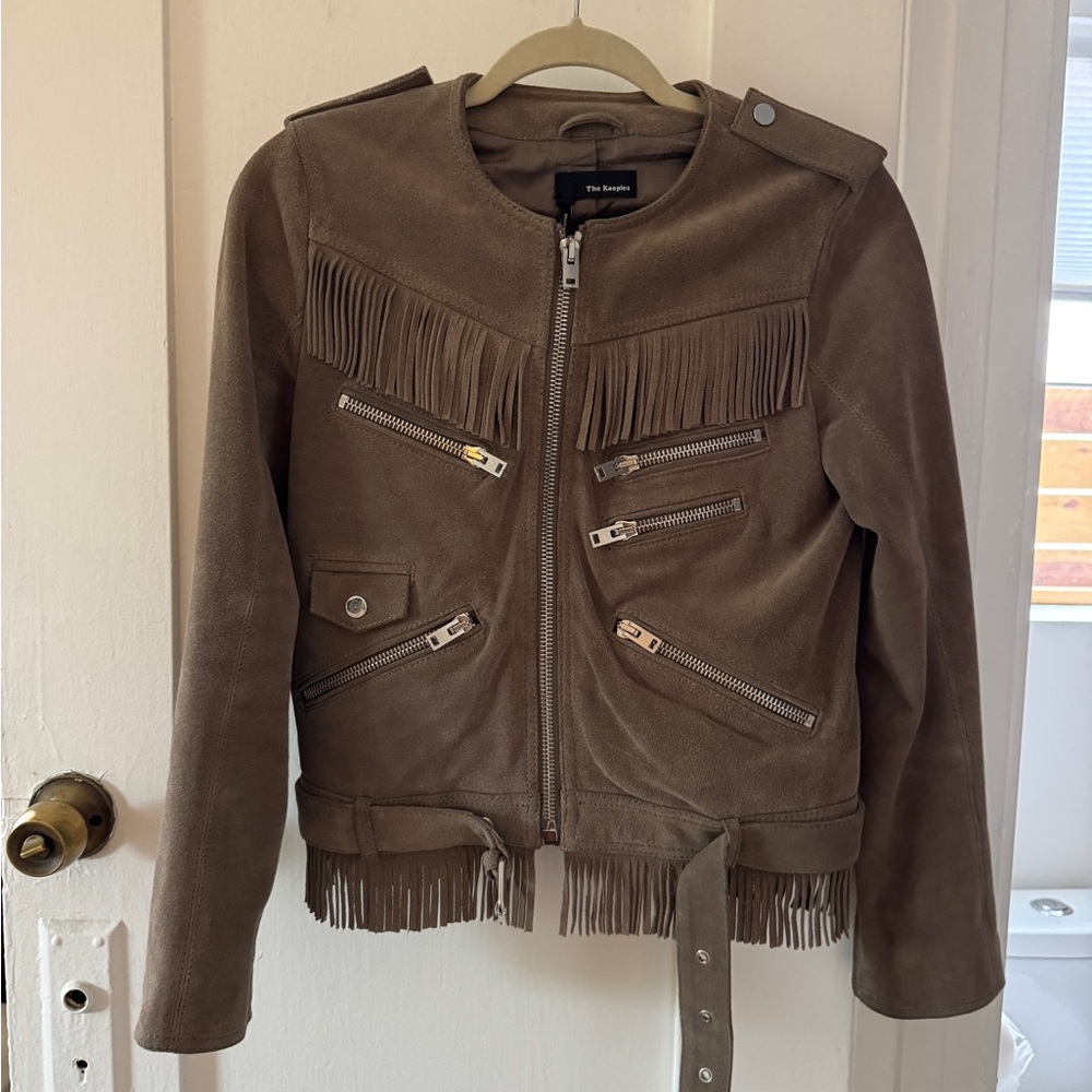 The Kooples Fringe Taupe Suede Leather Jacket